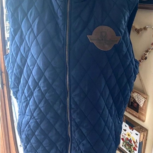 Mens Audrains Newport Concours Motor Size XL Puffer Vest Navy Blue Full Zip - Picture 2 of 9